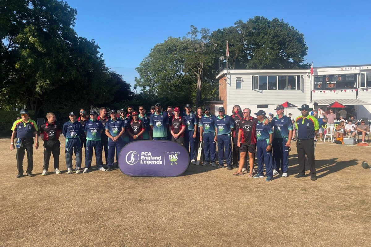 Professional Cricketers' Association team and our cricket club's team photo at the end of the match